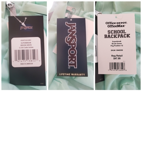 Jansport Superbreak Brooke Green/Mint Backpack - Picture 5 of 8